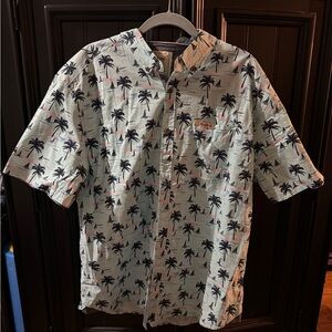 Tropical Palm Print Casual Button Down Shirt